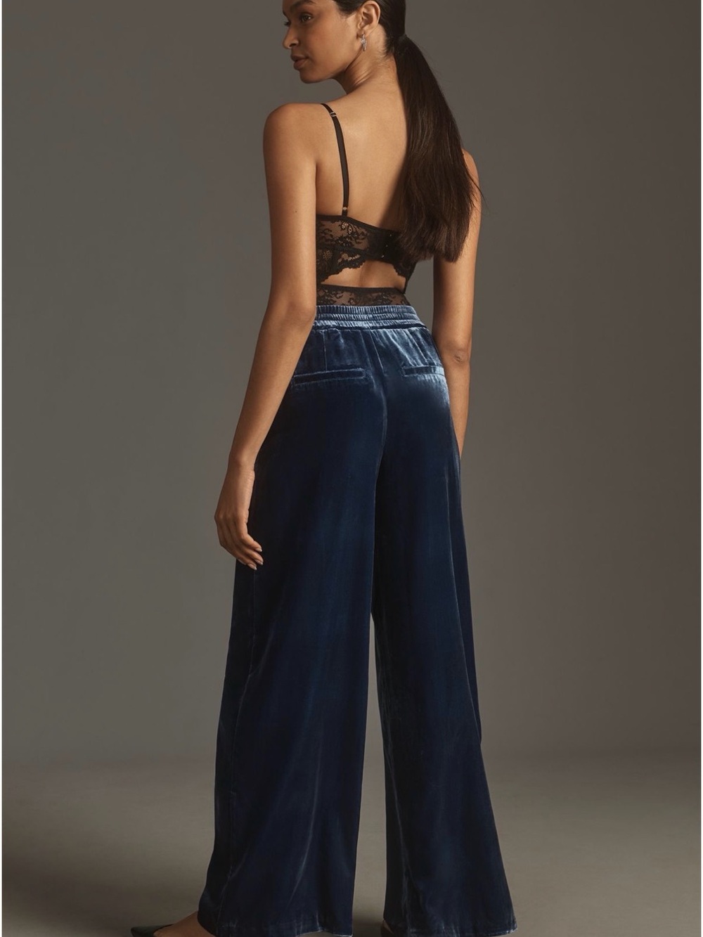 Wide Leg Velvet Pants by Anthropologie Deep Navy in Size Small - Picture 2 of 12